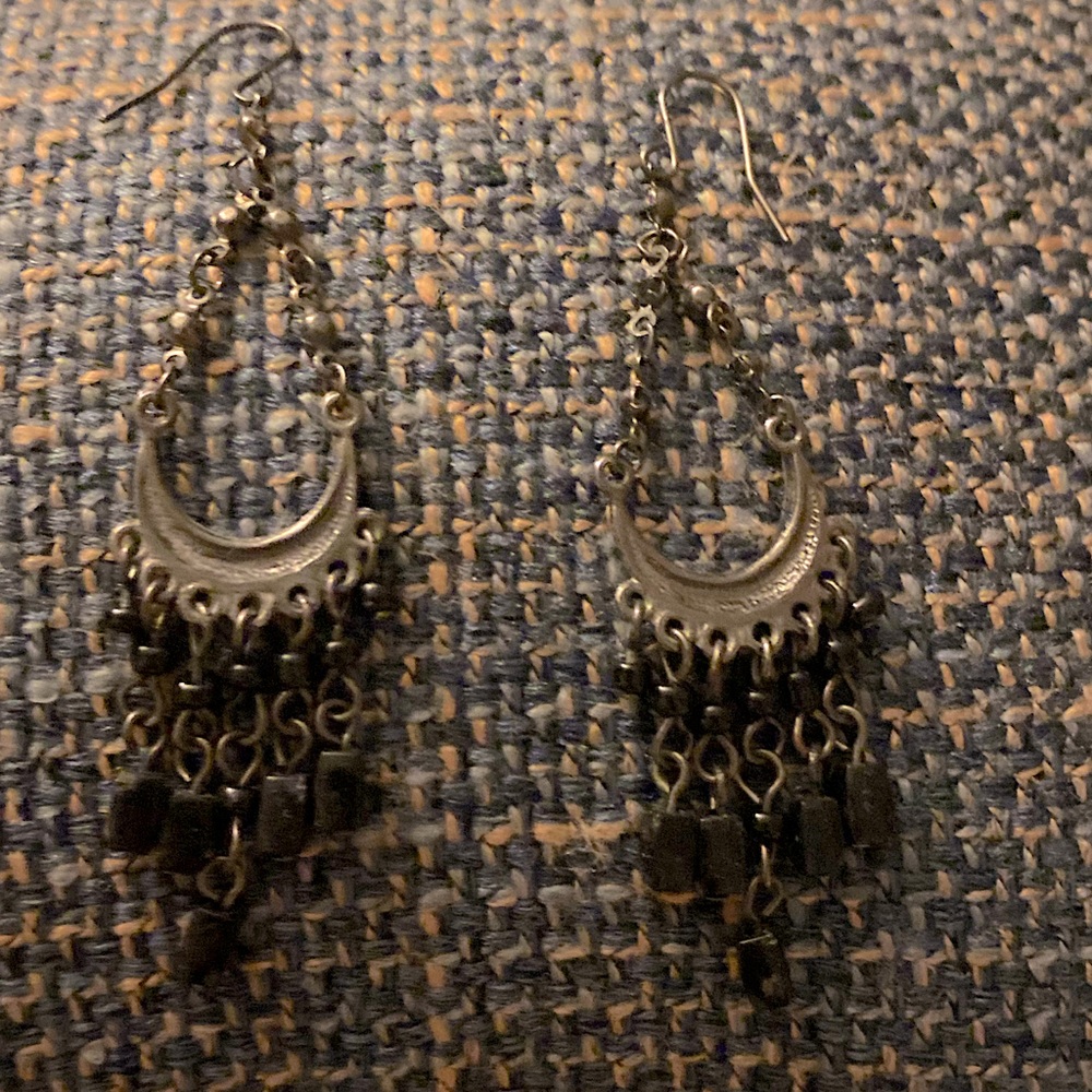 One of a kind Black beaded drop chandelier earrings